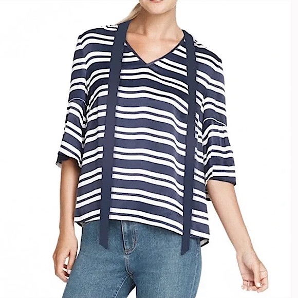NWT DRAPER JAMES Honky Tonk blue white striped flutter top size 0 new with tags - Picture 1 of 6